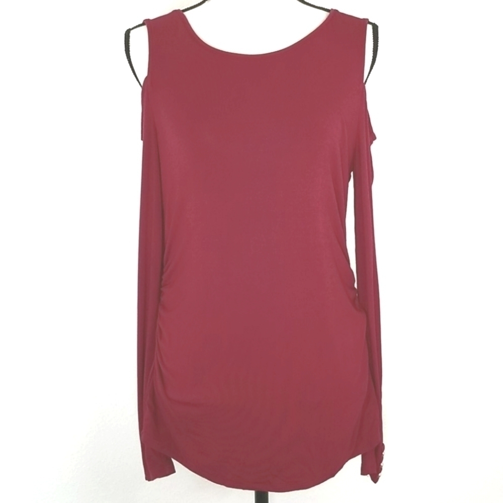 WHITE HOUSE BLACK MARKET Red Cold Shoulder Top, L